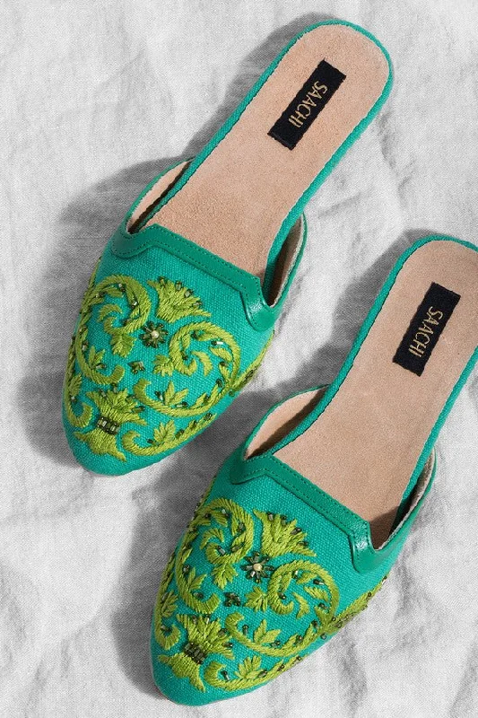 Pool Embroidered Mule