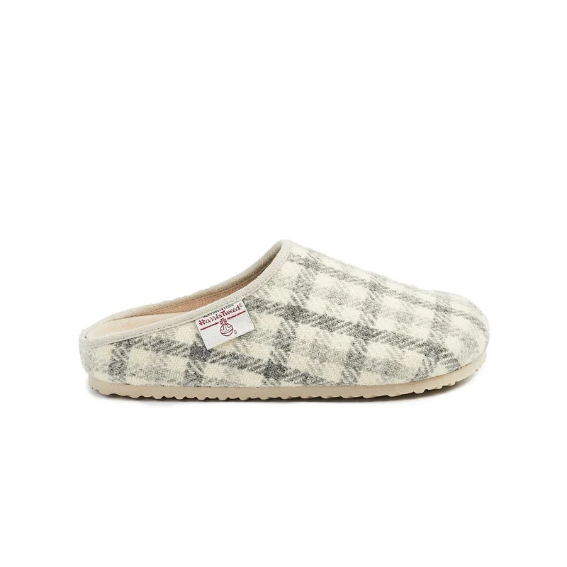 Charlotte - Harris Tweed Slipper Clog - Grey / Cream Check