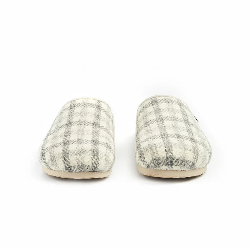 Charlotte - Harris Tweed Slipper Clog - Grey / Cream Check