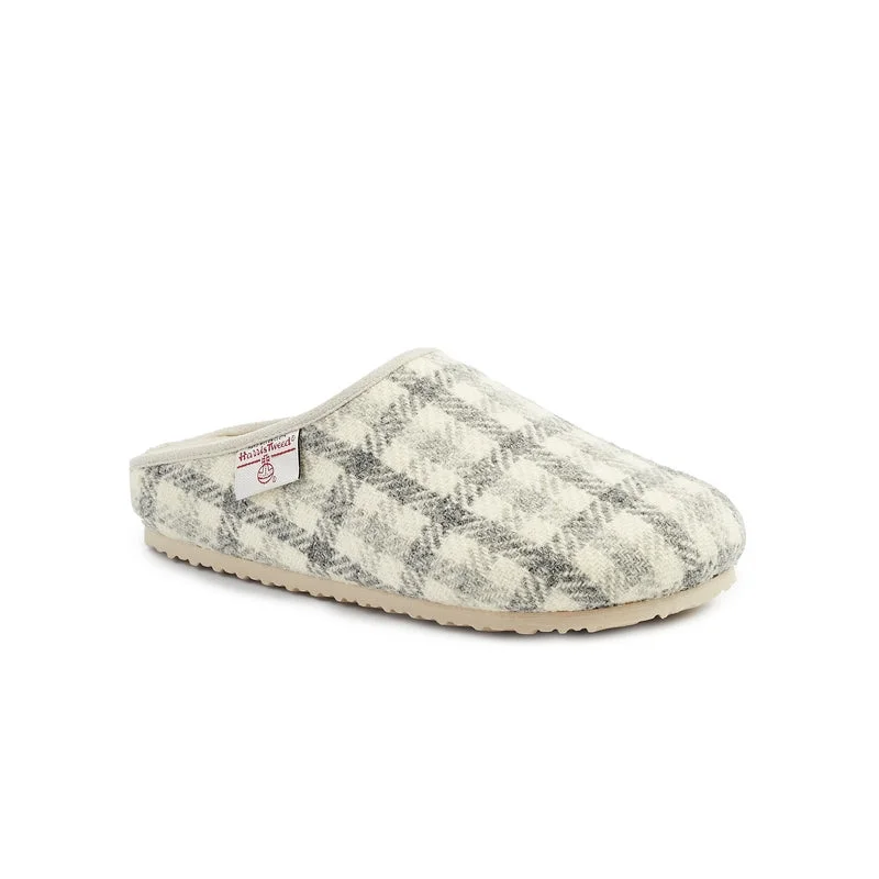 Charlotte - Harris Tweed Slipper Clog - Grey / Cream Check