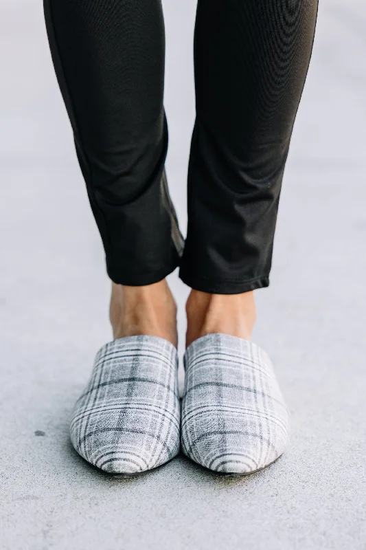 Only Option Gray Plaid Mule Flats