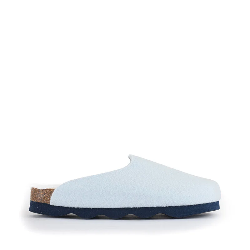 Maria - Vegan Wedge Felt Mule Slipper - Baby Blue Marl