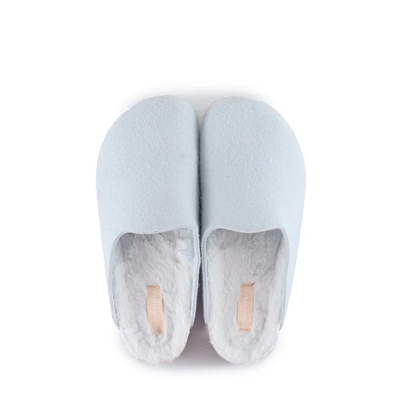 Maria - Vegan Wedge Felt Mule Slipper - Baby Blue Marl