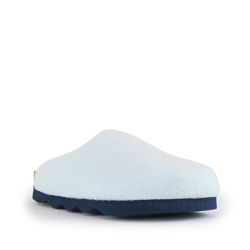 Maria - Vegan Wedge Felt Mule Slipper - Baby Blue Marl