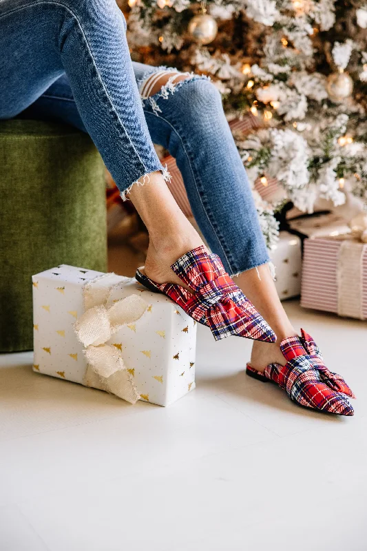 Warmest Wishes Red Plaid Flat Mules