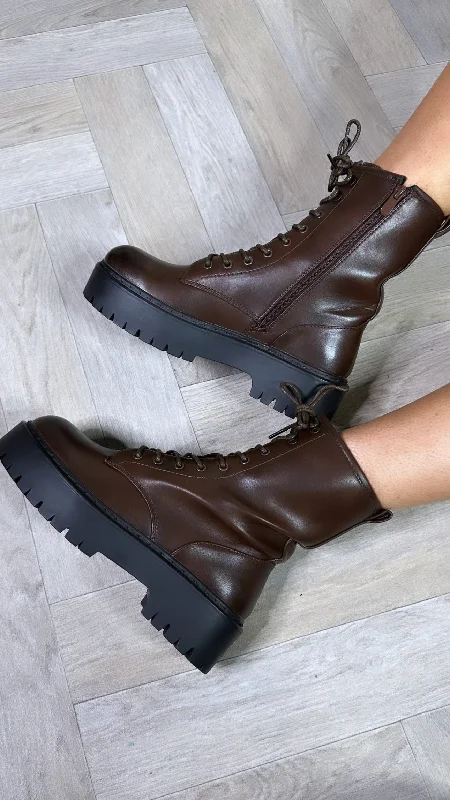 Akela Brown Chunky Biker Boots