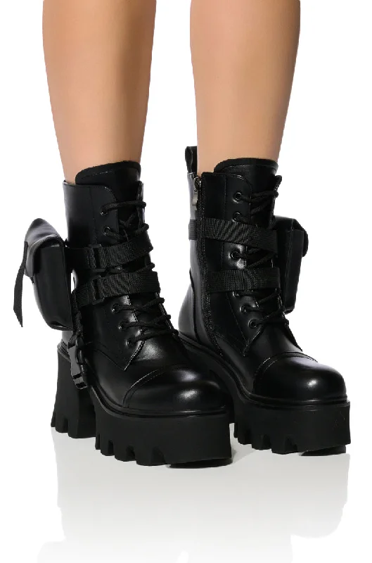 AZALEA WANG FOLLOW CHUNKY COMBAT BOOTIE IN BLACK