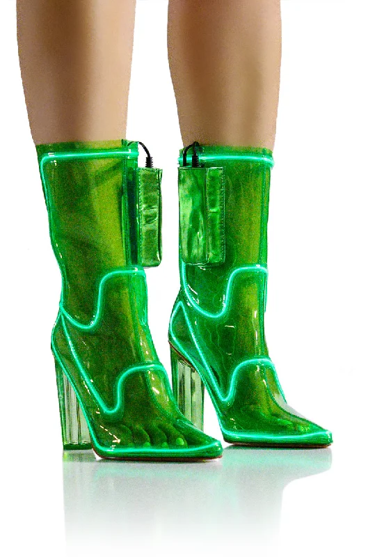 AZALEA WANG LEE LIGHT UP PVC BOOTIE IN GREEN