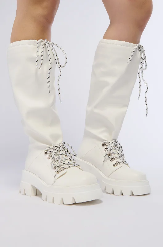 AZALEA WANG RAWNIE WHITE FAUX LEATHER CINCH BOOT