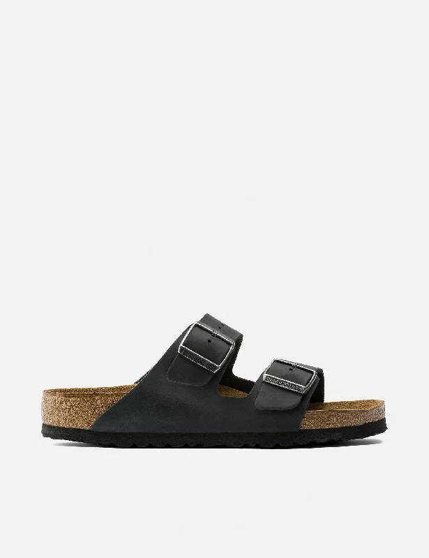 Birkenstock Arizona Suede Oiled Leather Sandal (Regular) - Black