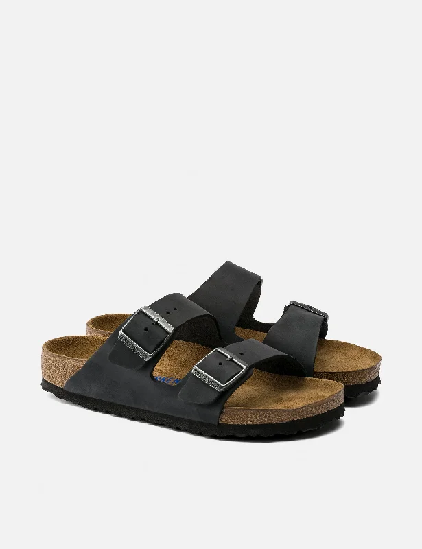 Birkenstock Arizona Suede Oiled Leather Sandal (Regular) - Black