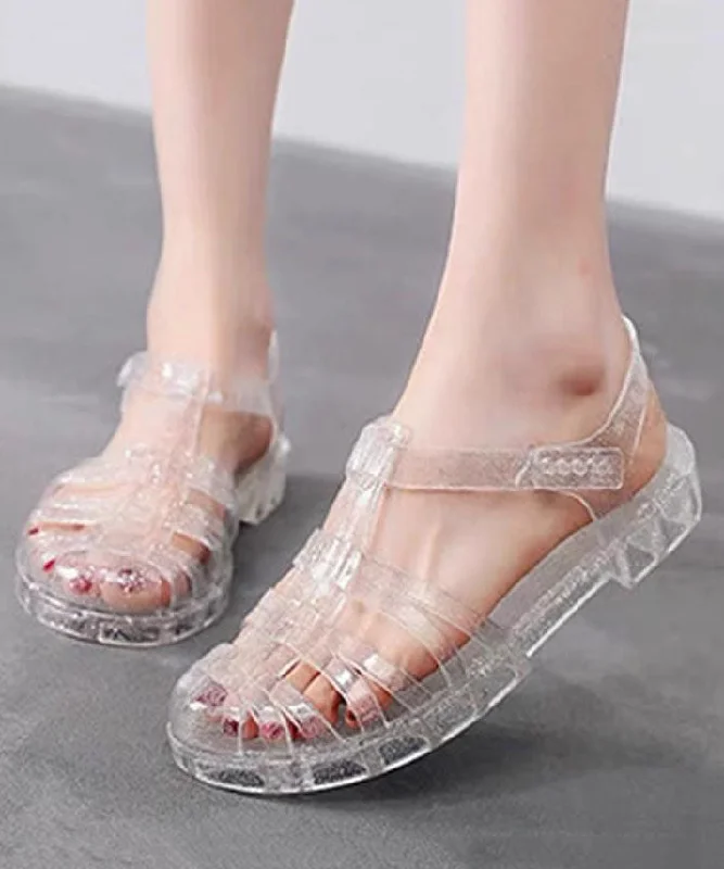 Boho Splicing Hollow Out Flat Clear Sandals White