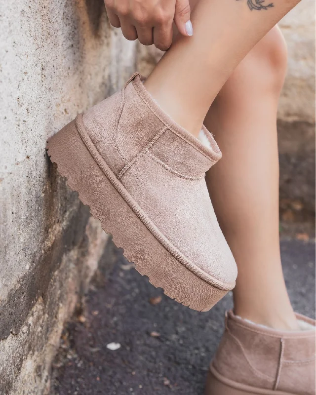 Bottines femme taupe fourrées à semelle épaisse - Émilie