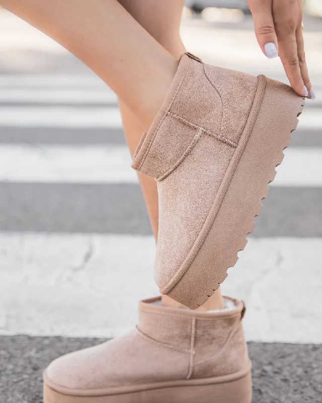 Bottines femme taupe fourrées à semelle épaisse - Émilie