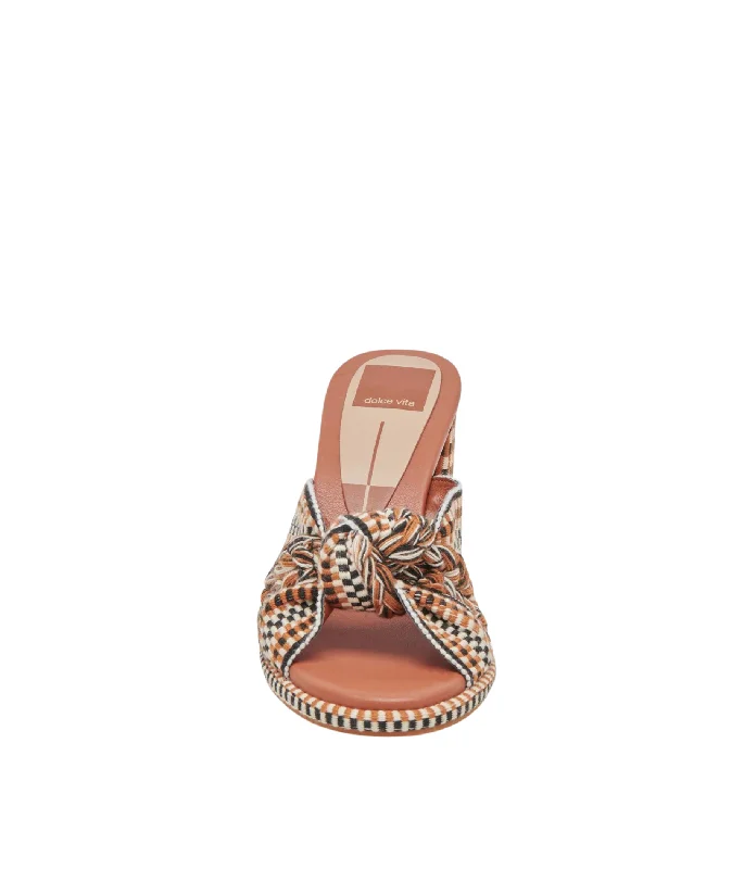 Brilah Woven Heeled Sanals in Tan Multi