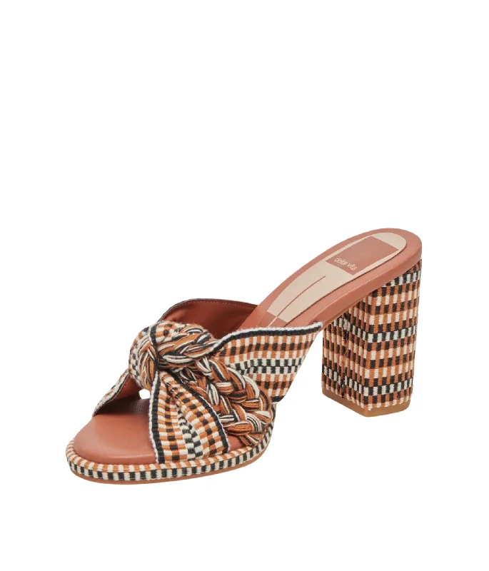 Brilah Woven Heeled Sanals in Tan Multi