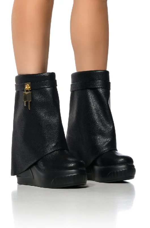 BROOK BLACK PU FOLD OVER BOOTIE