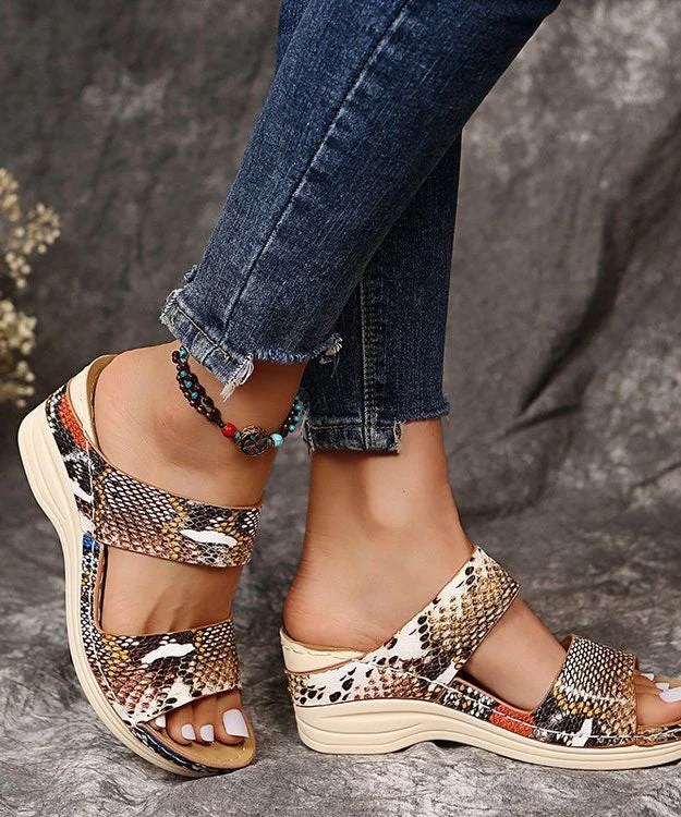 Comfortable Splicing Wedge Slide Sandals Serpentine Faux Leather