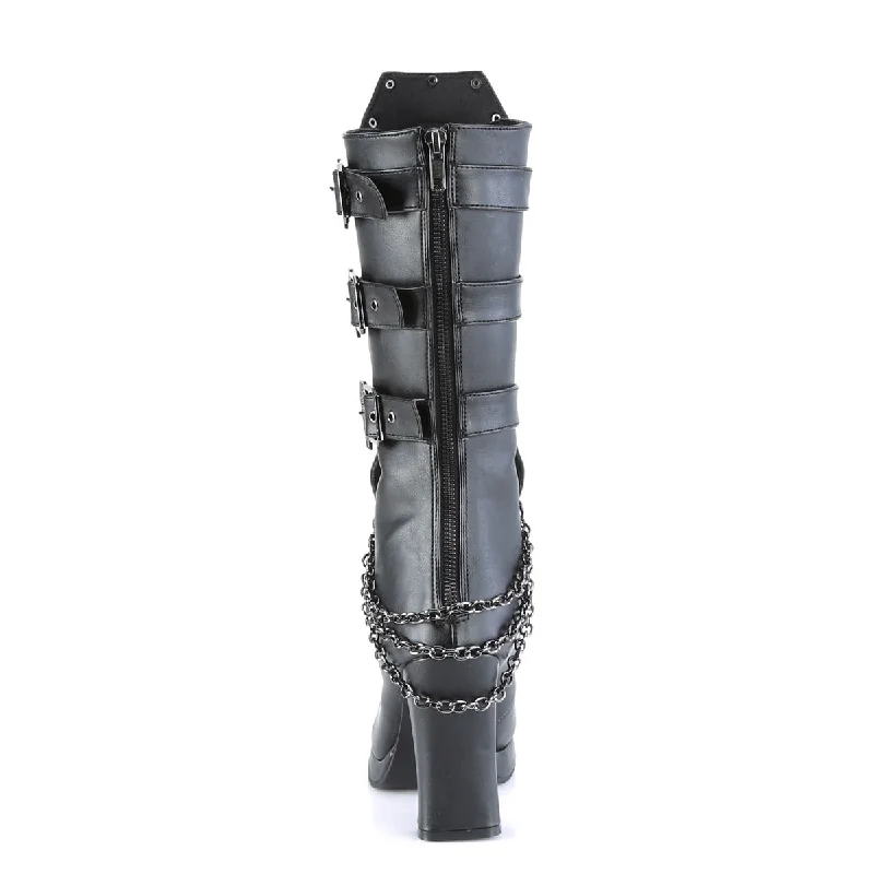 Crypto 67 Black Skull Goth Mid Calf Boots  - Demonia Direct