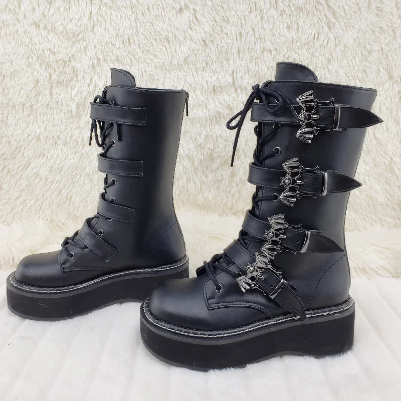 Emily 322 Goth Black Bat Buckle Combat Boots 6-12  - Demonia Direct