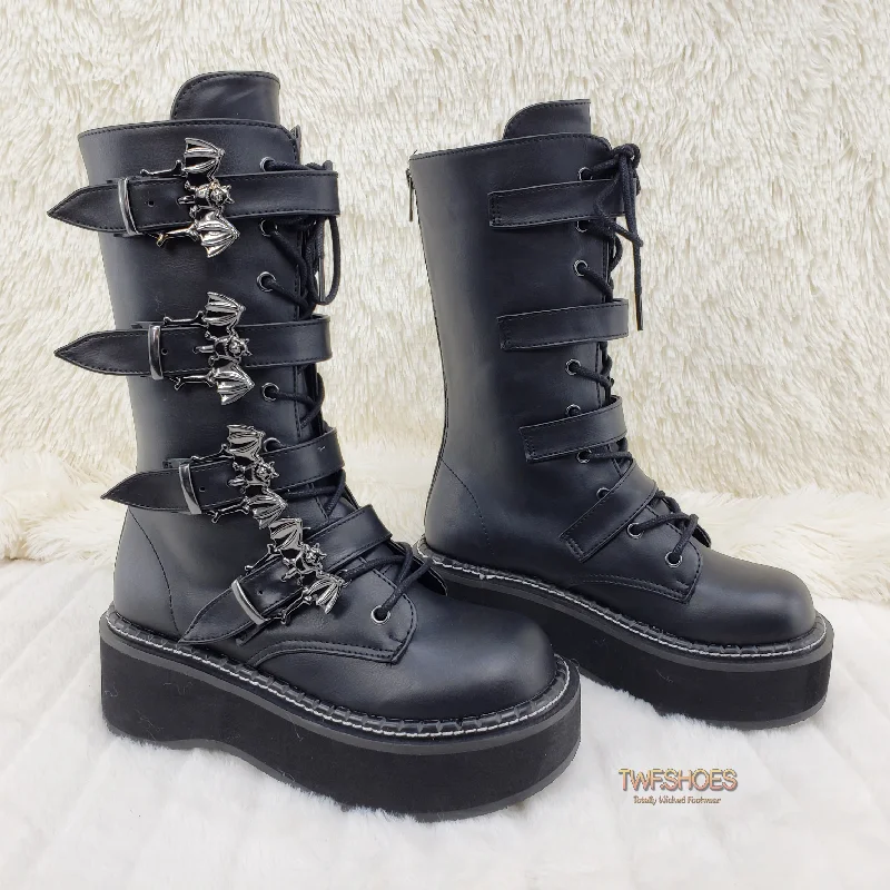 Emily 322 Goth Black Bat Buckle Combat Boots 6-12  - Demonia Direct