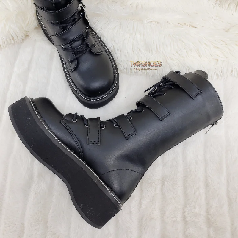 Emily 322 Goth Black Bat Buckle Combat Boots 6-12  - Demonia Direct