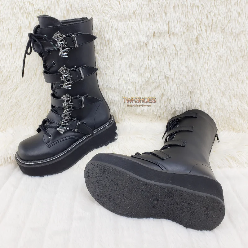 Emily 322 Goth Black Bat Buckle Combat Boots 6-12  - Demonia Direct