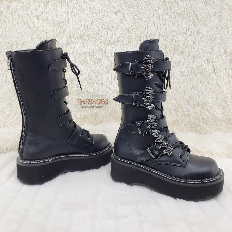 Emily 322 Goth Black Bat Buckle Combat Boots 6-12  - Demonia Direct