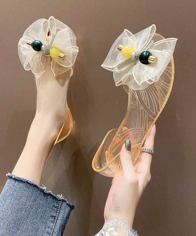 Fashion Tulle Bow Transparent Crystal Walking Sandals