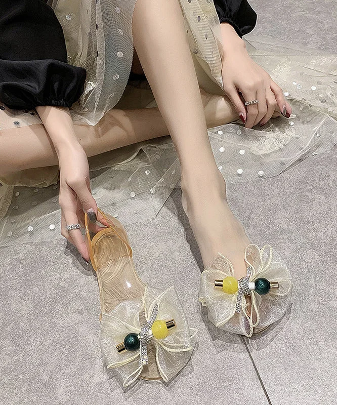 Fashion Tulle Bow Transparent Crystal Walking Sandals