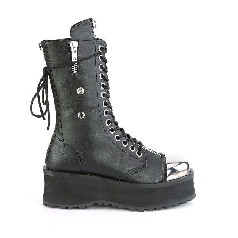 Grave Digger 14 Black Chrome Toe Men's Goth Platform Boot  - Demonia Direct