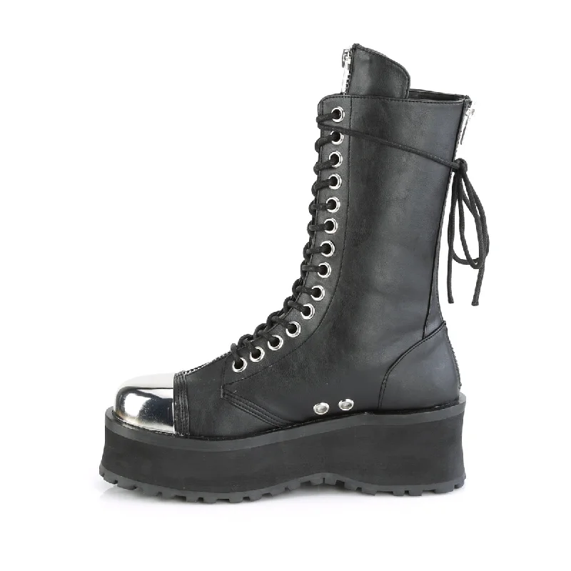 Grave Digger 14 Black Chrome Toe Men's Goth Platform Boot  - Demonia Direct