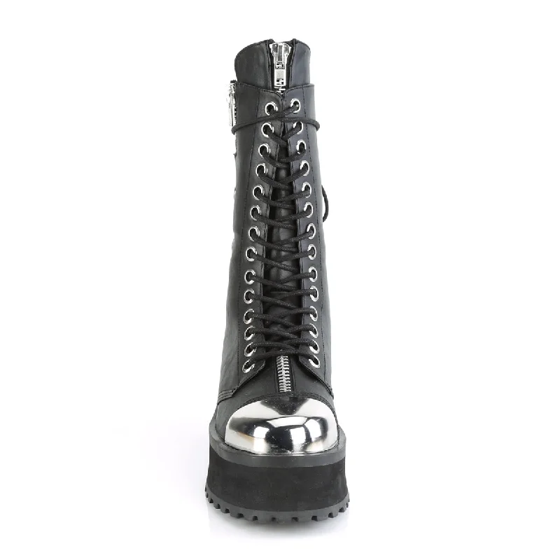 Grave Digger 14 Black Chrome Toe Men's Goth Platform Boot  - Demonia Direct