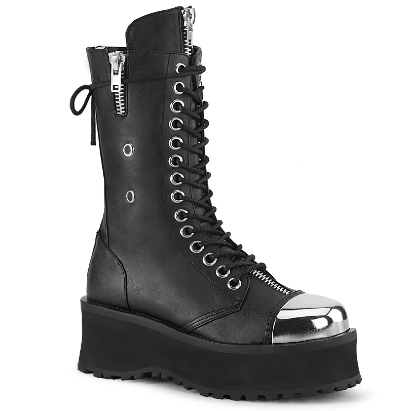 Grave Digger 14 Black Chrome Toe Men's Goth Platform Boot  - Demonia Direct