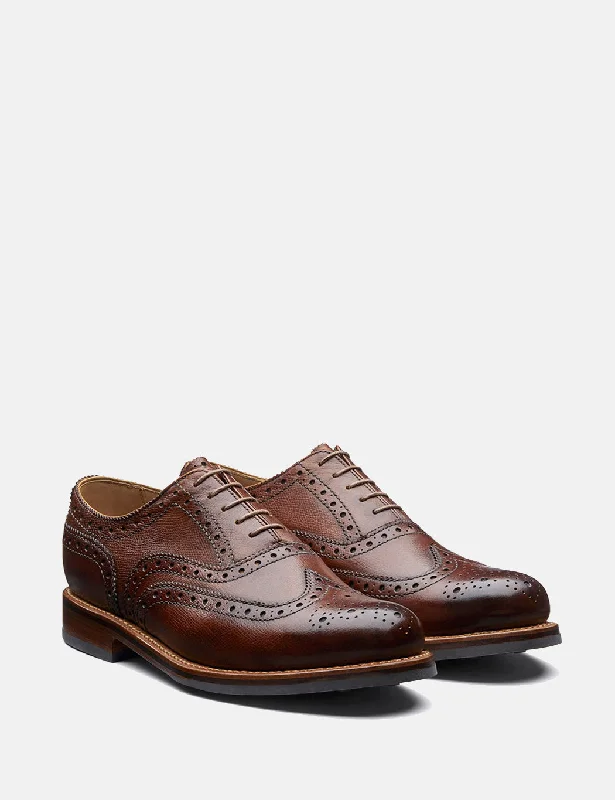 Grenson Stanley Brogue Shoes (Grain Leather) - Tan