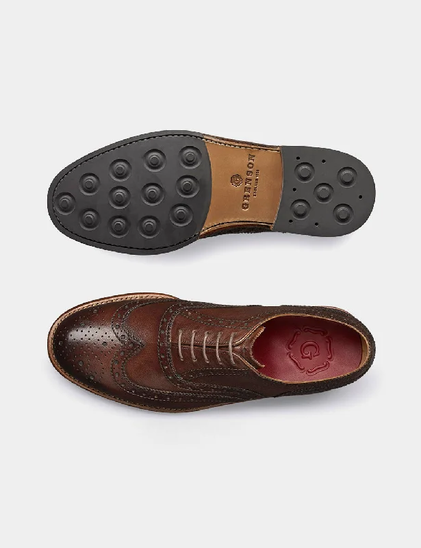 Grenson Stanley Brogue Shoes (Grain Leather) - Tan