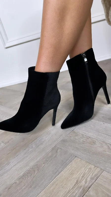 Hazel Black Velvet Boot Heels