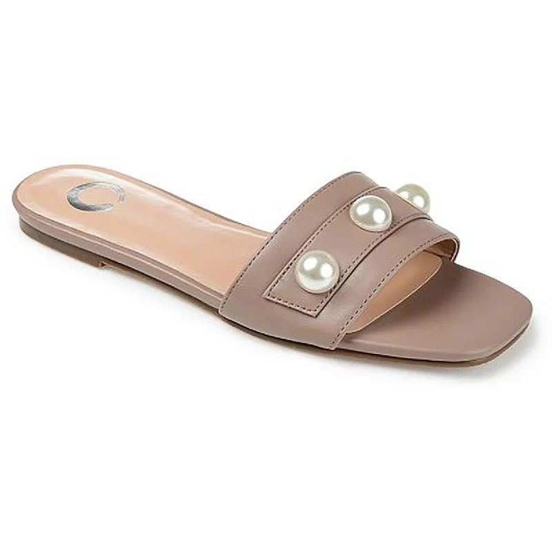 Journee Collection Womens Leonie Leather Embellished Slide Sandals