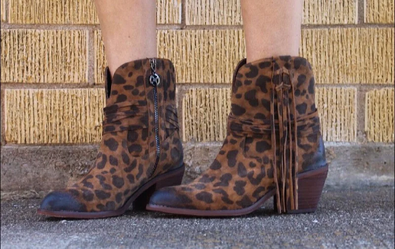 Leopard Fringe Booties