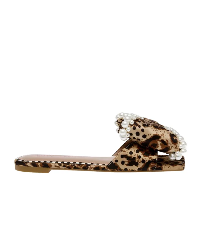 Liah Leopard Bow Sandals with Pearls