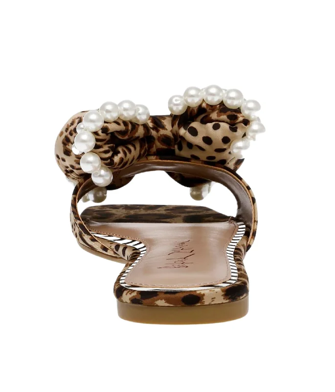 Liah Leopard Bow Sandals with Pearls