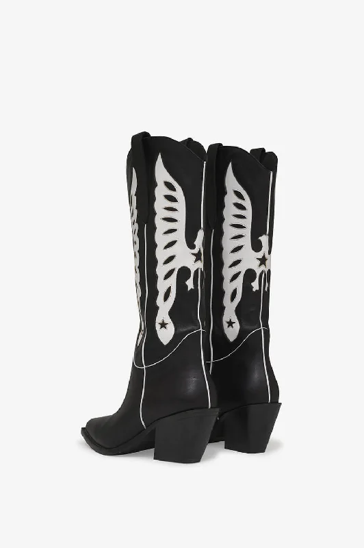 Mid Calf Tania Boots - Black And White