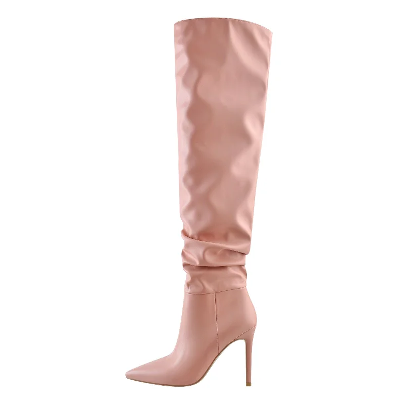 Pink Pointed Toe Stiletto Tight High Boots 10CM Heel