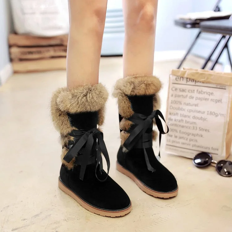 Rabbit Fur Nubuck Leather Snow Boots 4939