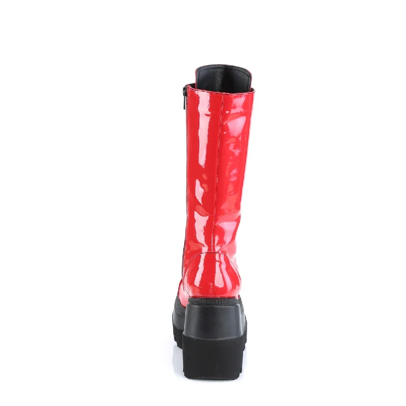 Shaker 72 Lace Up Cyber Goth Platform Red Patent Knee Boots  - Demonia Direct