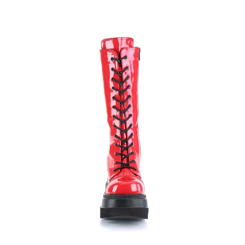 Shaker 72 Lace Up Cyber Goth Platform Red Patent Knee Boots  - Demonia Direct