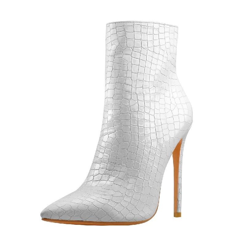 Silver Stone Pattern Pointed Toe High Heels Ankle Booties