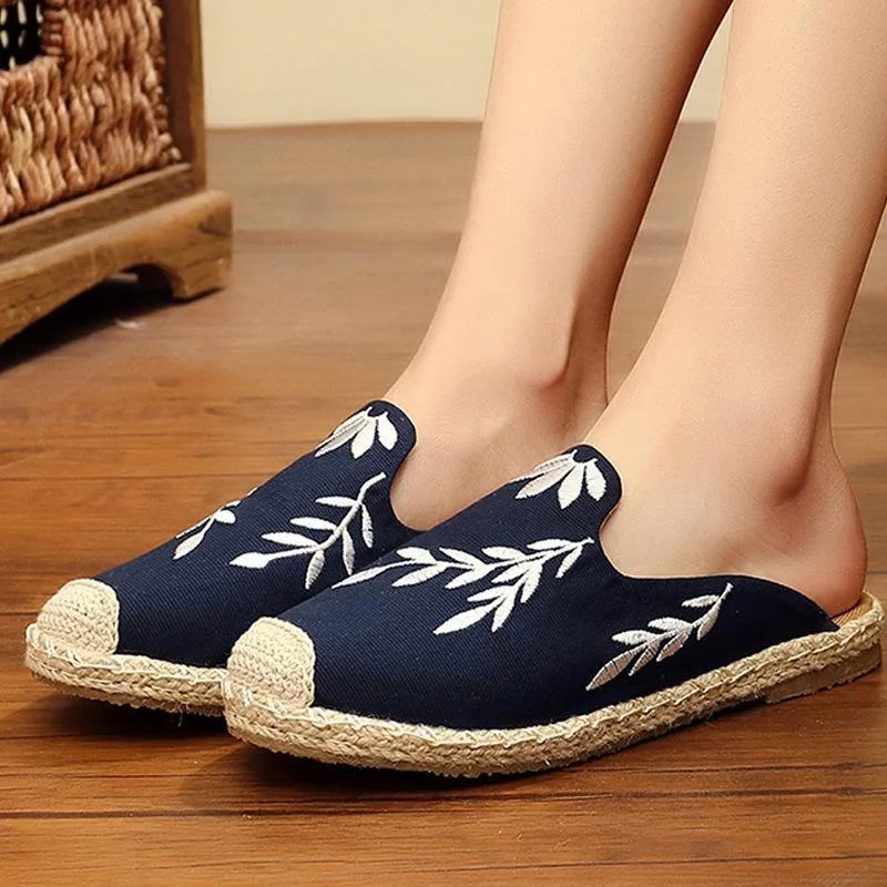 Simple Splicing Red Cotton Fabric Embroidered Slippers Shoes