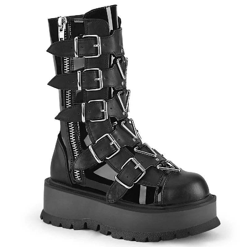 Slacker 160 Black Platform Combat Gothic Punk Ankle Boots  - Demonia Direct