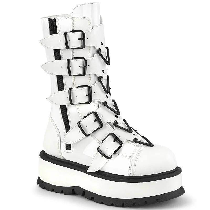 Slacker 160 White Platform Combat Gothic Punk Ankle Boots  - Demonia Direct